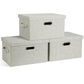 Graciadeco 15inch stackable bins with lids in beige for space-saving closet organization.