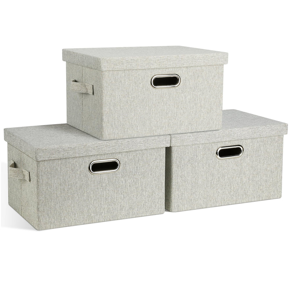 Graciadeco 15inch stackable bins with lids in beige for space-saving closet organization.