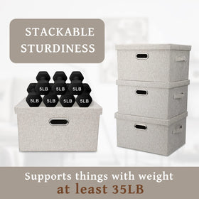 Graciadeco bin with handles in beige helps convenient lifting from any shelf.