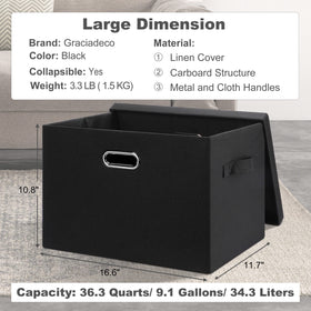 Graciadeco black linen fabric bin with lid in a bedroom storage setup
