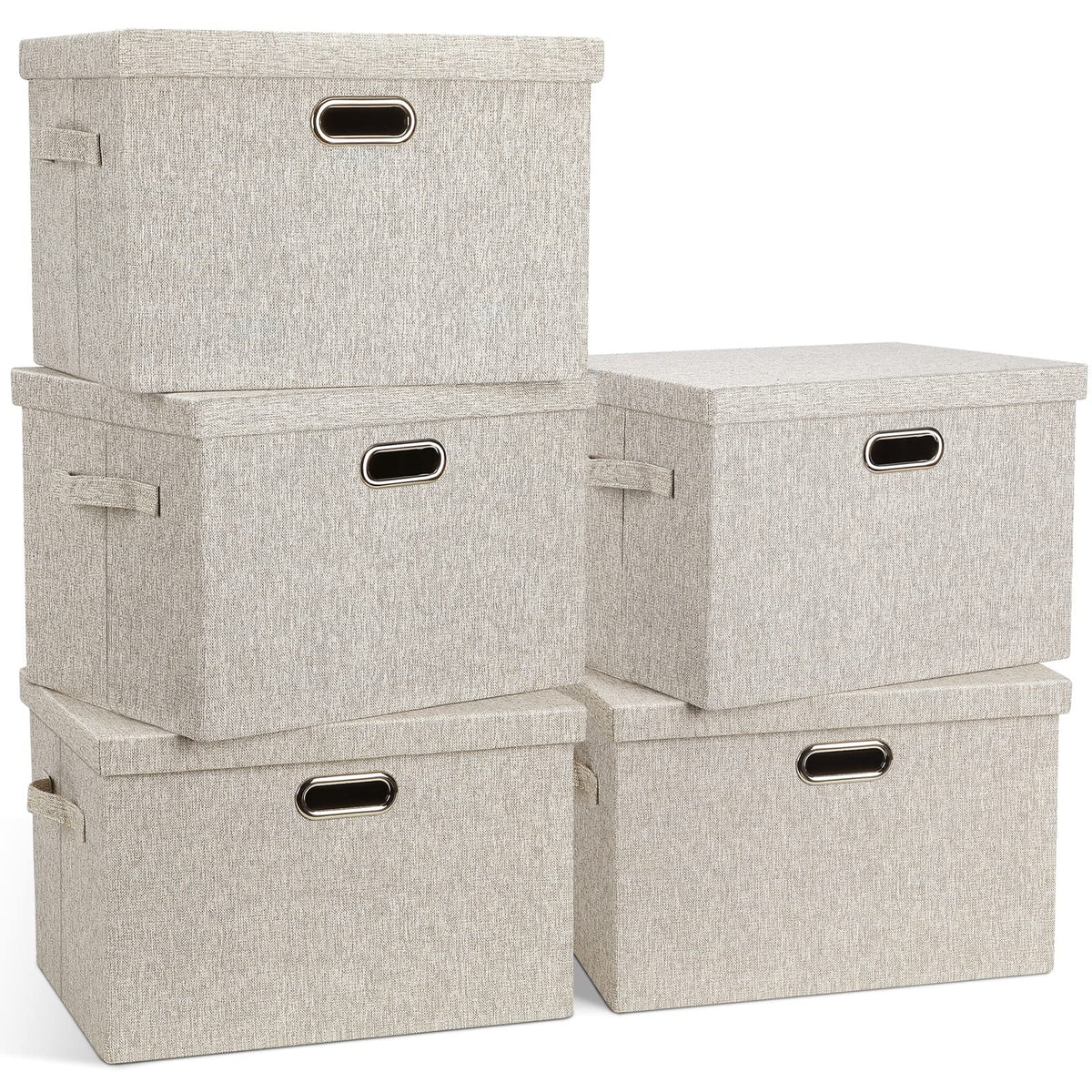 Graciadeco large 36-quart collapsible bin with lid in beige linen shields clothes from dust