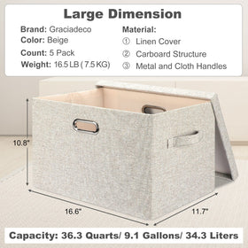 Graciadeco stackable bin beige linen lid side view maximizes closet space