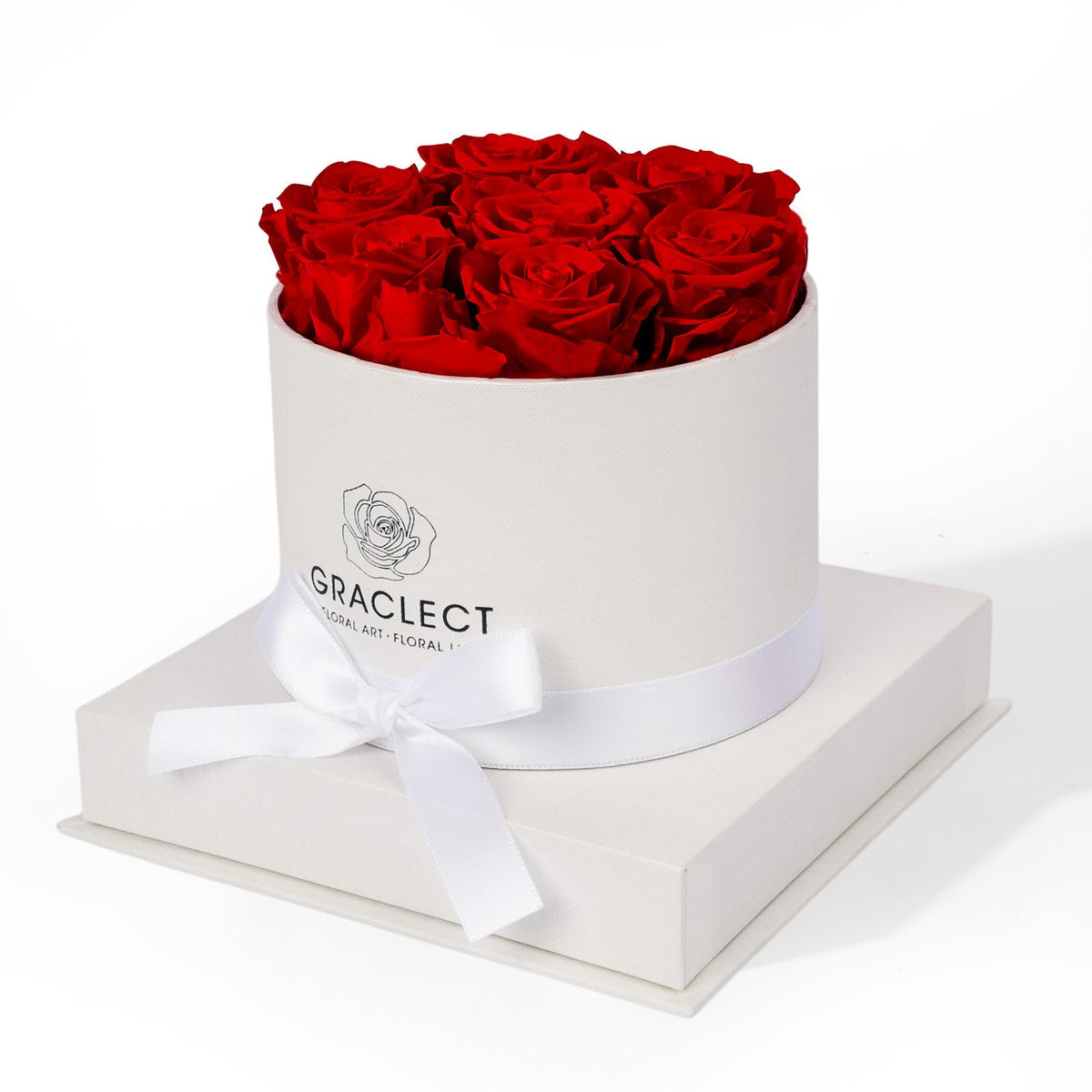 Graclect preserved red rose box, front view, a lasting romantic gift option.
