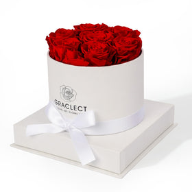 Graclect preserved red rose box, front view, a lasting romantic gift option.