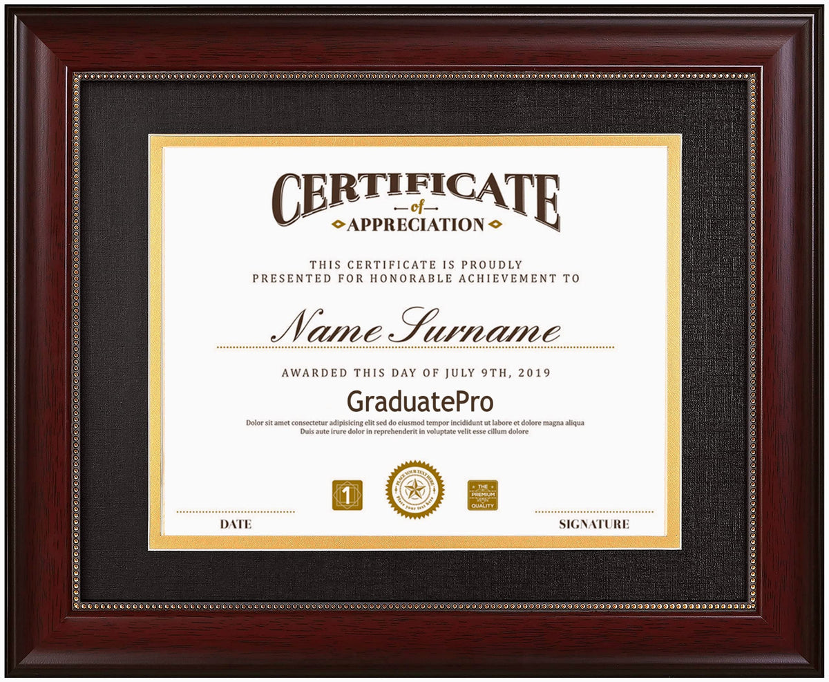GraduatePro 8.5x11 diploma frame with black over gold mat for a polished display.