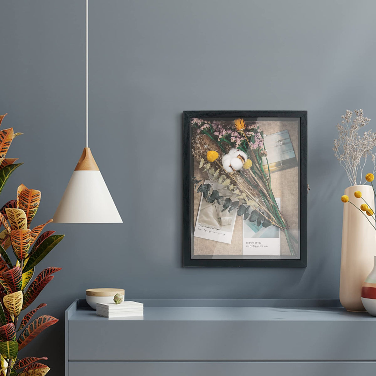 GraduatePro shadow box 11x14 interior with linen backdrop highlights photos and keepsakes.