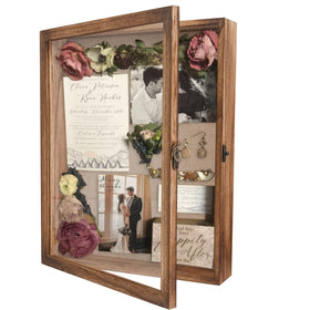 GraduatePro shadow box frame with wooden front door hinge for easy item swapping