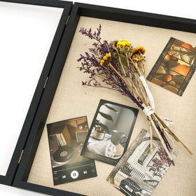 GraduatePro shadow box with plexiglass window door, easy item placement and secure viewing.