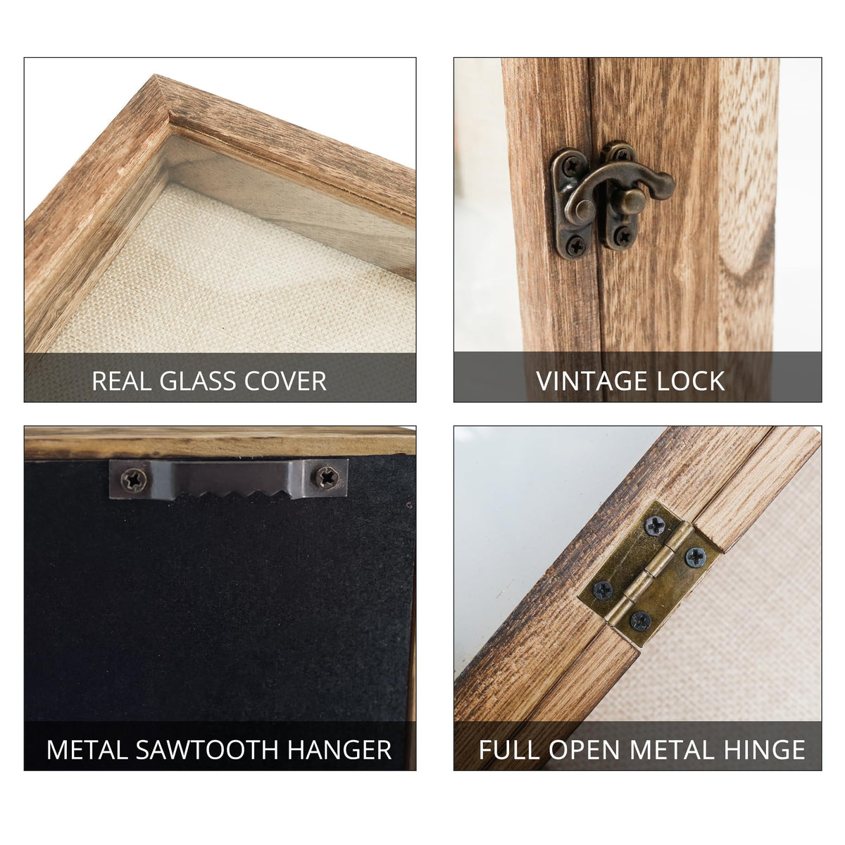 GraduatePro shadow box solid wood frame close-up highlights vintage style.