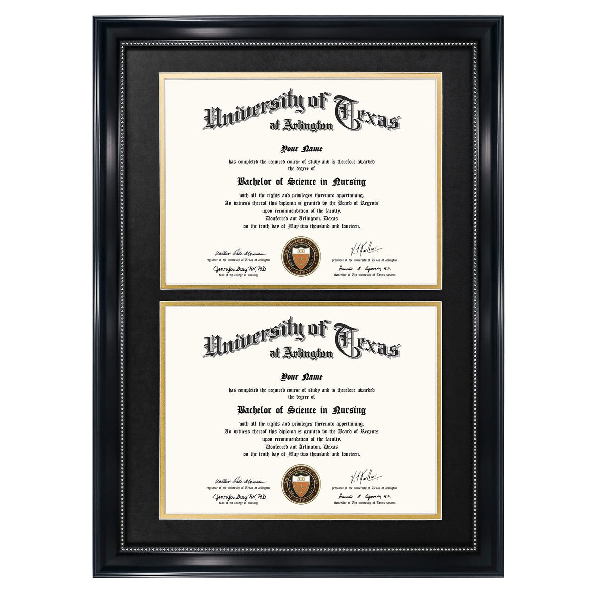 GraduationMall 14x20 double frame, front view, ideal for displaying two diplomas.
