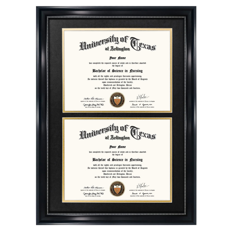 GraduationMall 14x20 double frame, front view, ideal for displaying two diplomas.
