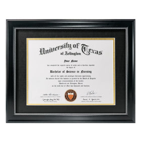 GraduationMall 8.5x11 frame with black over gold mat highlighting the certificate