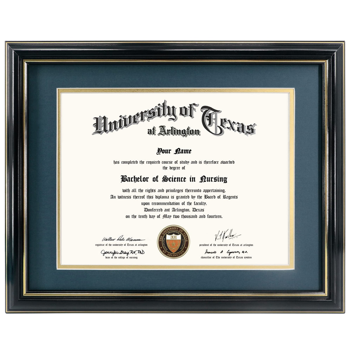 GraduationMall 8.5x11 frame with navy over gold mat highlights your certificate elegantly.