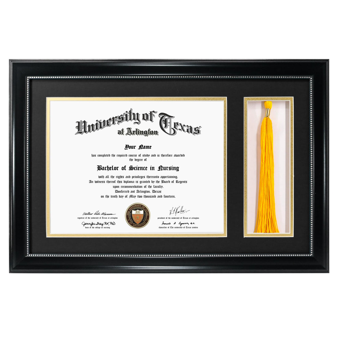 GraduationMall black diploma frame with tassel holder, ideal for home or office display