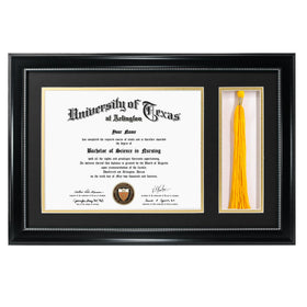 GraduationMall black diploma frame with tassel holder, ideal for home or office display