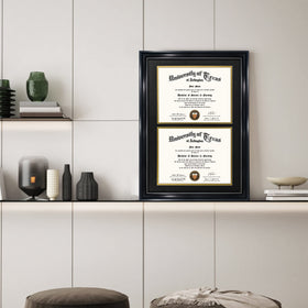 GraduationMall frame with black over gold mat detail for diplomas.