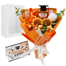 GraduationMall crochet sunflower bouquet closeup shows vibrant orange petals and handmade texture for a lasting keepsake.