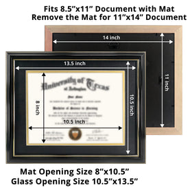 GraduationMall 8.5x11 frame with black over gold mat enhances certificate presentation