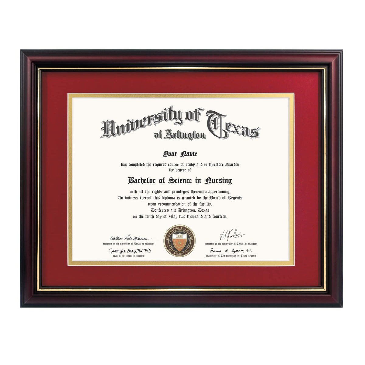 GraduationMall diploma frame with 8.5x11 red-over-gold mat for a premium display