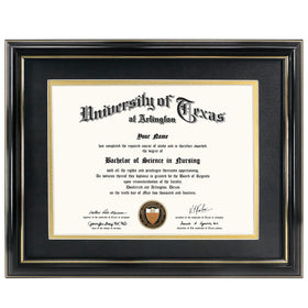 GraduationMall diploma frame front view with glossy black finish and gold trim for elegant display