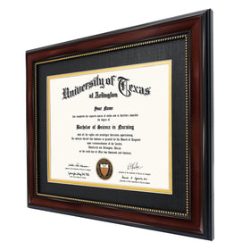 GraduationMall mahogany frame with gold beads highlights refined ceremony memories.
