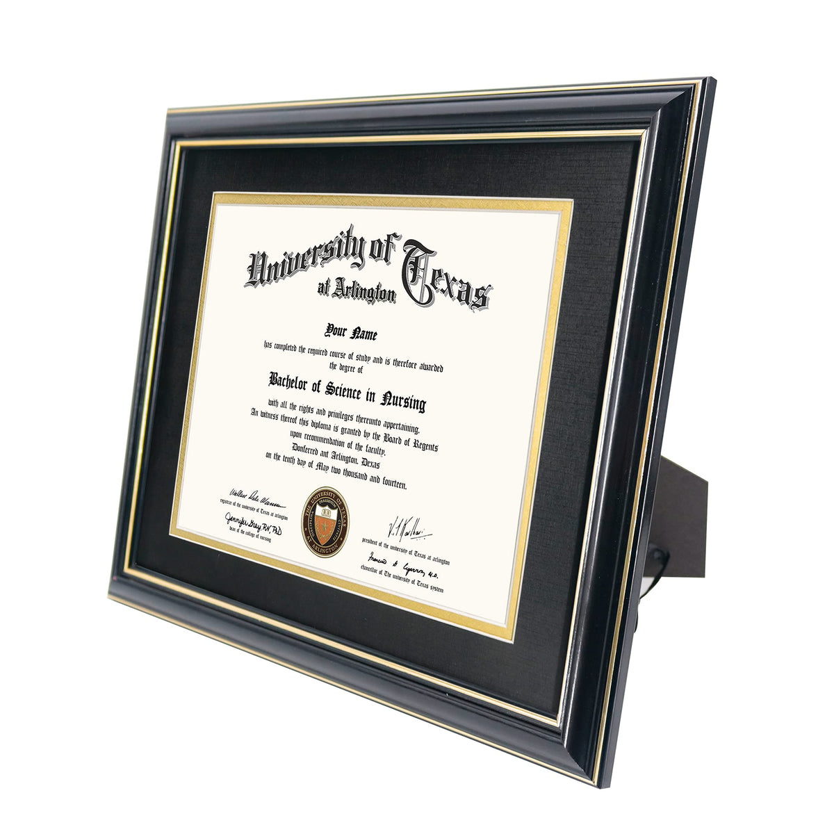 GraduationMall diploma frame side view highlights slim molding and premium craftsmanship
