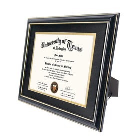 GraduationMall diploma frame side view highlights slim molding and premium craftsmanship