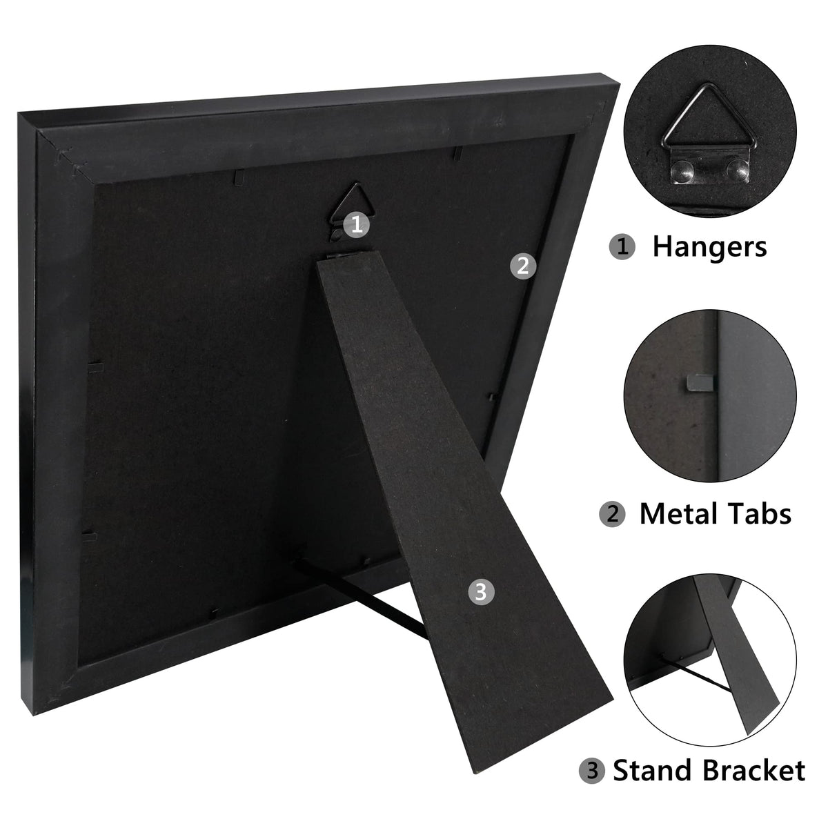 GraduationMall easel-back and hardware enable horizontal or vertical mounting.