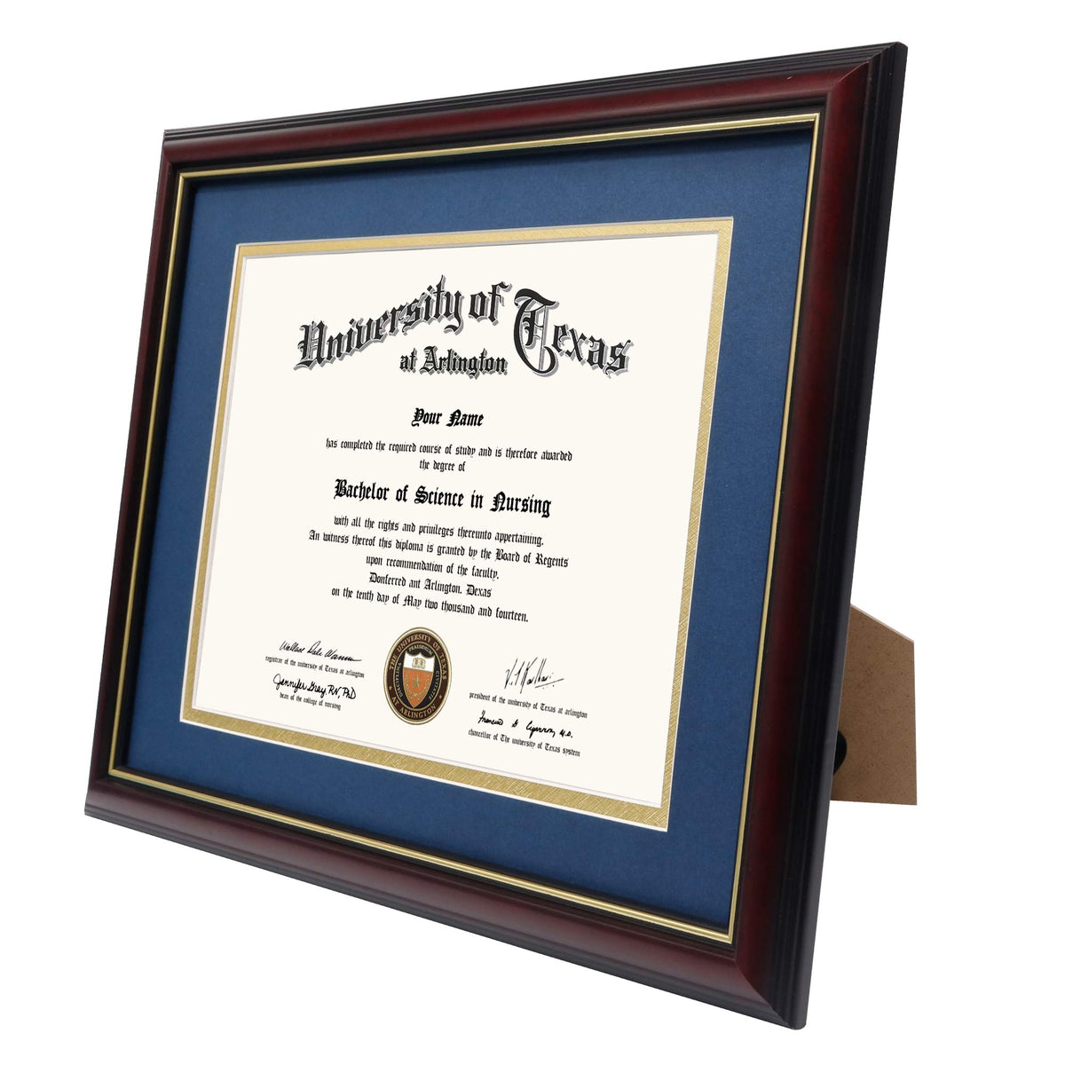GraduationMall cherry-finish frame close-up showing wood texture