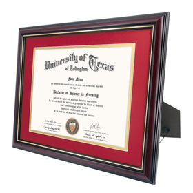 GraduationMall cherry-finish frame with gold trim on display