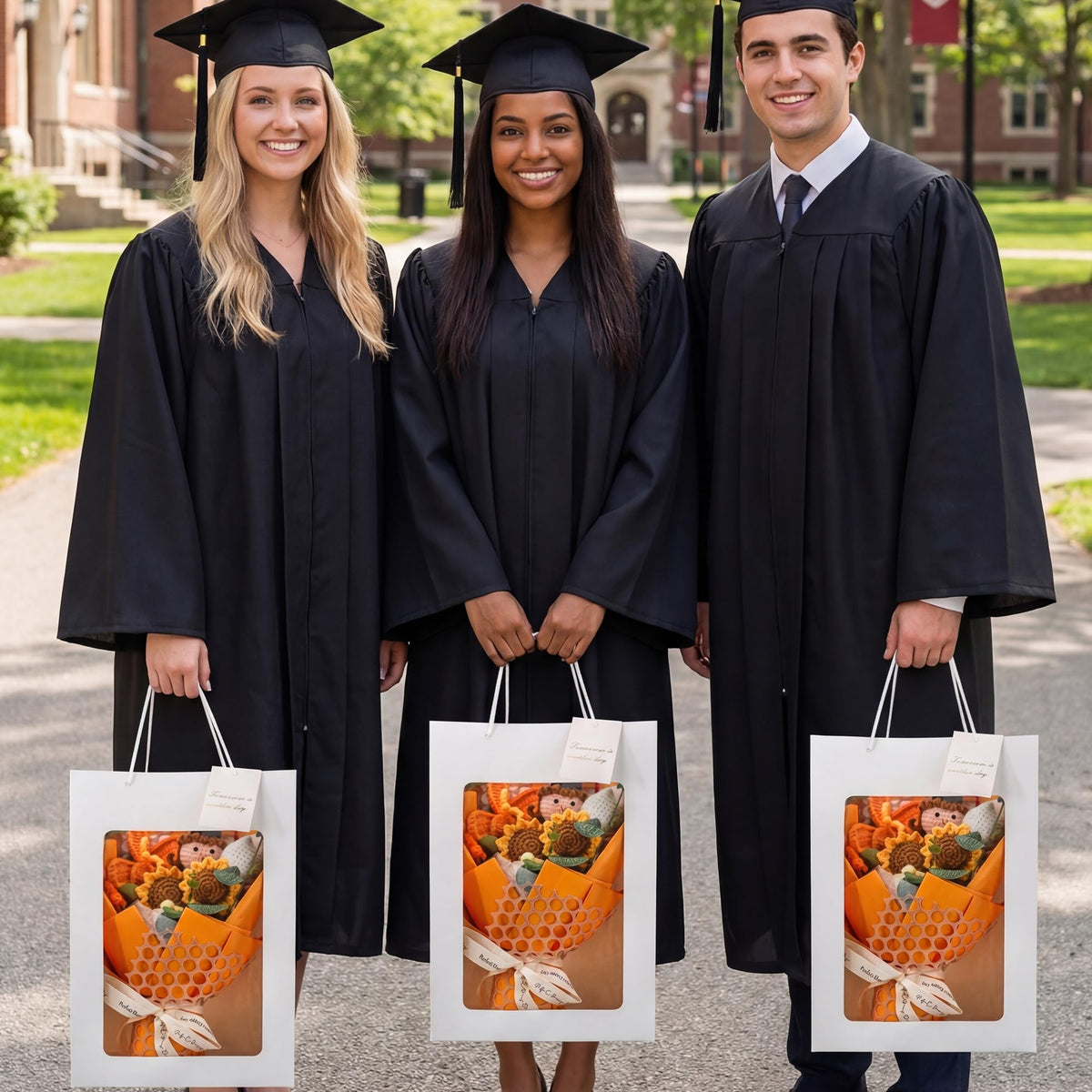 GraduationMall orange sunflower detail highlights bright color and symbolic pride.