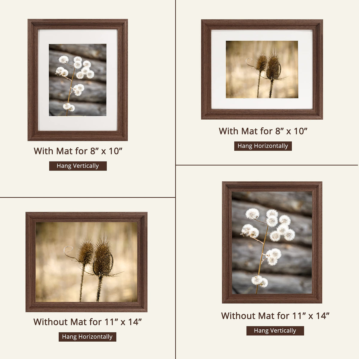 GraduationMall rustic brown wooden frame 11x14 without mat for posters or artwork.