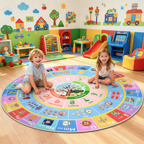 GRAMBET ABC round rug for playroom featuring alphabet design, soft touch for kids learning play