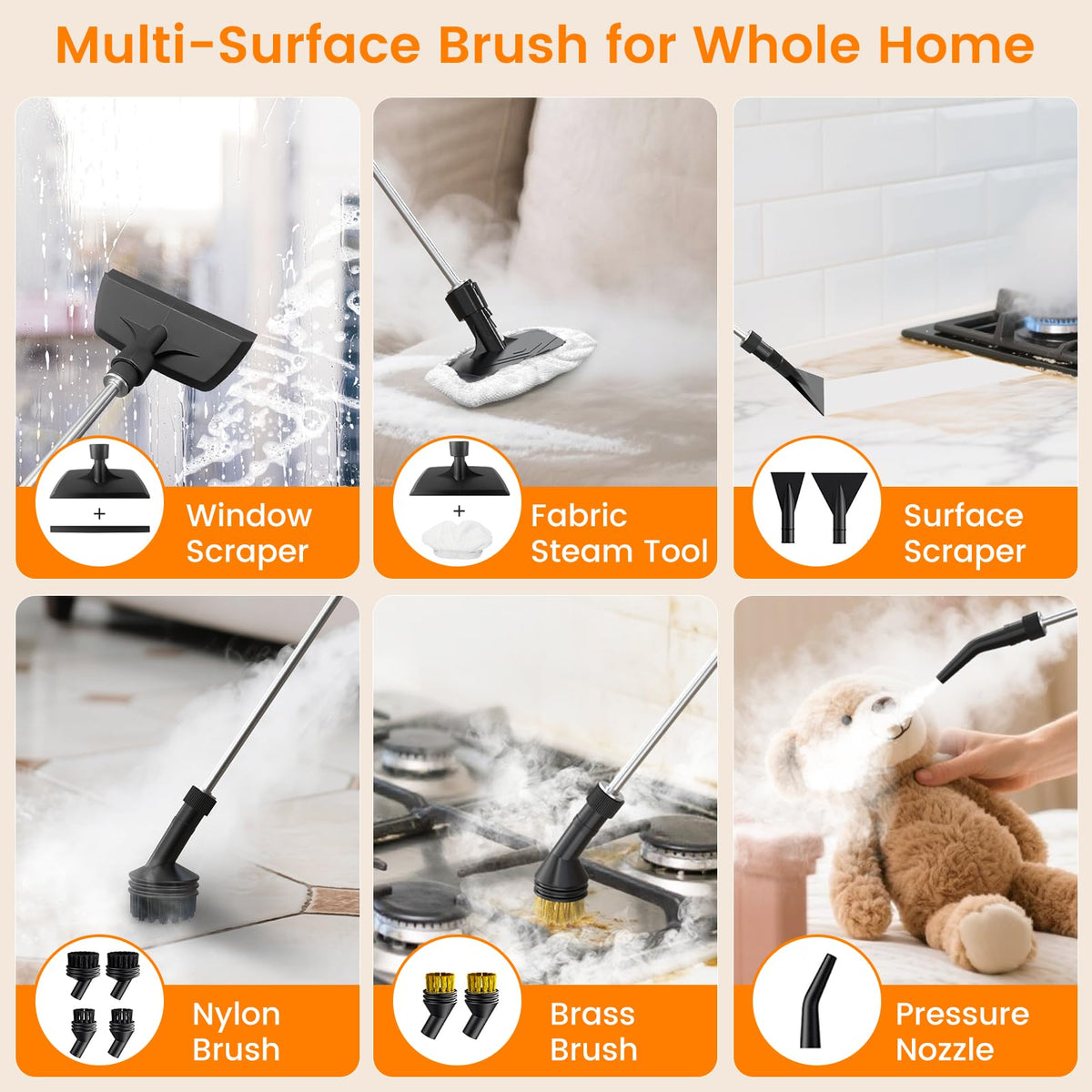Granarbol attachments including brushes and scrapers for versatile cleaning