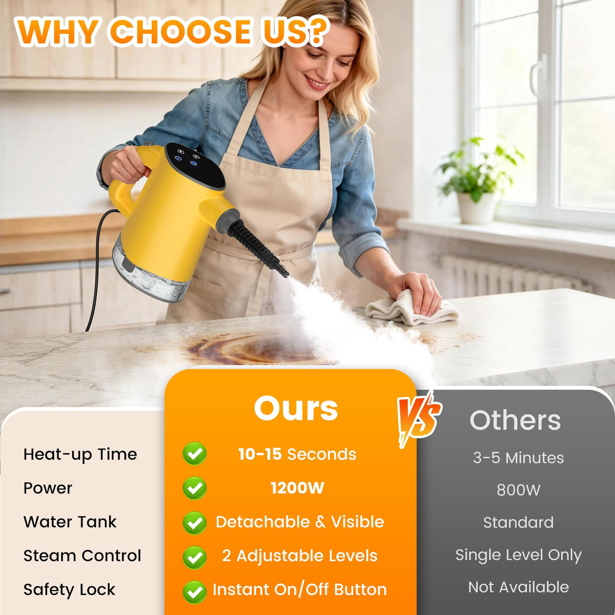 Granarbol steam cleaner smart touch control for easy adjustments.