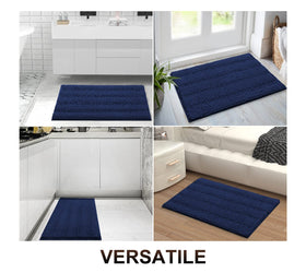 Grandaily navy striped rug complements modern bathroom decor.