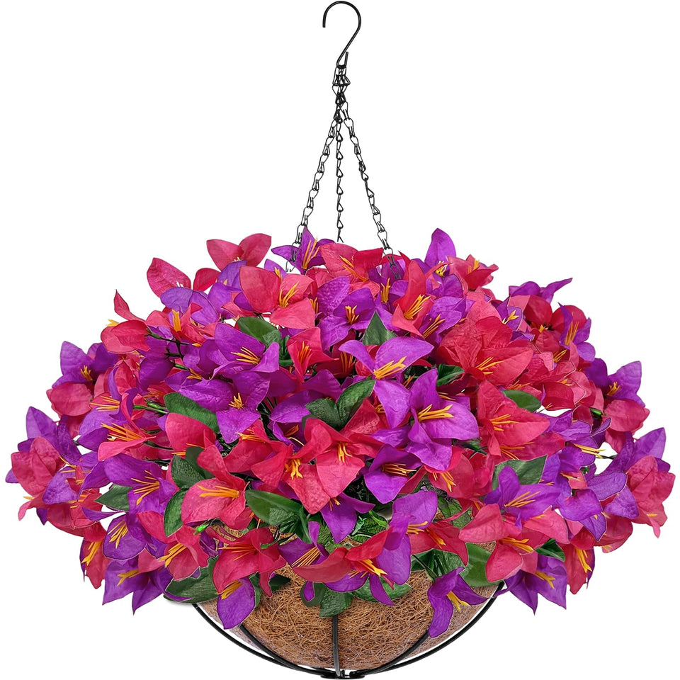 Grandeal artificial bougainvillea hanging basket setup for easy year-round outdoor decor