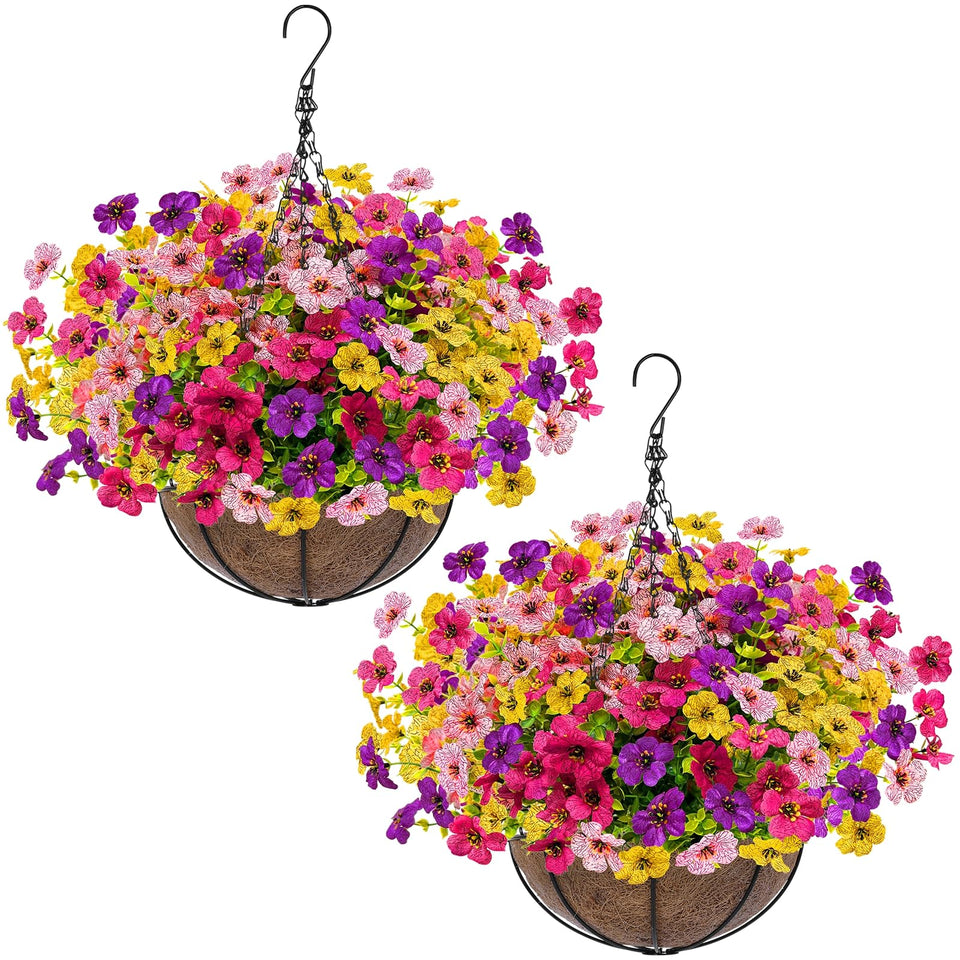 Grandeal artificial hanging plants pack of flowers for outdoor decor, year-round beauty