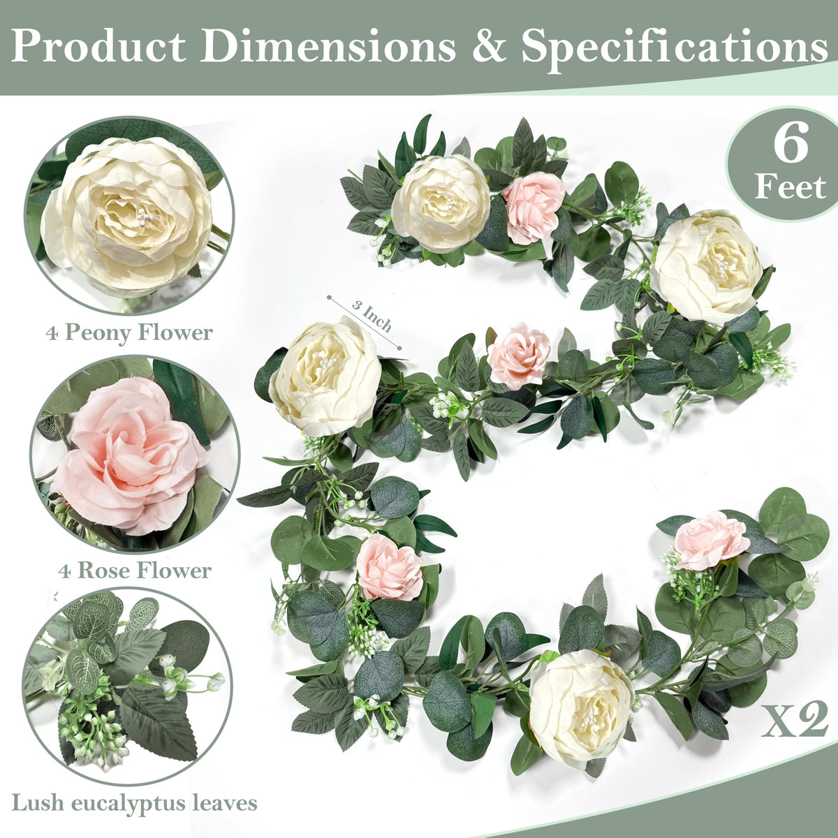 Grandeal garland draped over a mantle showing lush greenery and blooms