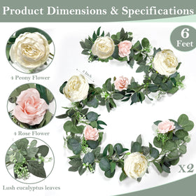 Grandeal garland draped over a mantle showing lush greenery and blooms