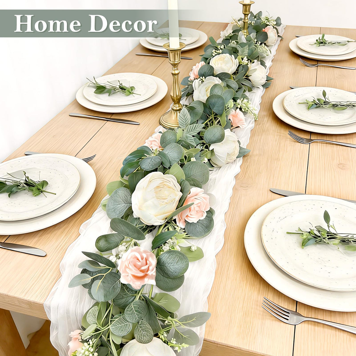 Grandeal greenery garland decorating garden fence with fabric blooms