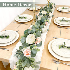 Grandeal greenery garland decorating garden fence with fabric blooms