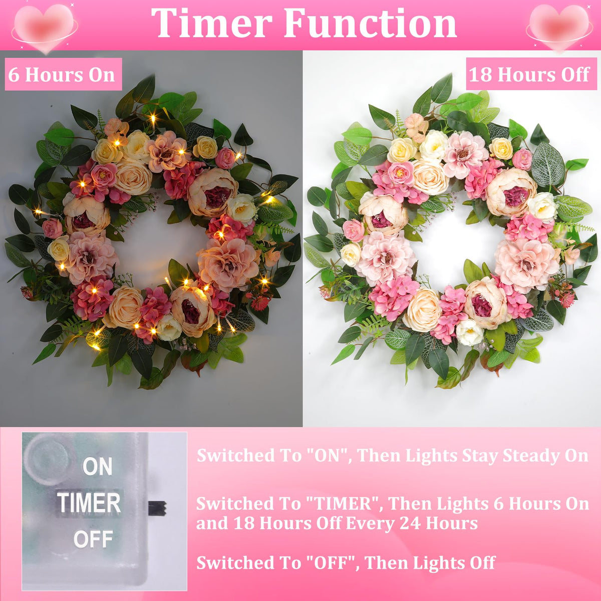 Grandeal peony and hydrangea silk flowers wreath adds vibrant spring mood.