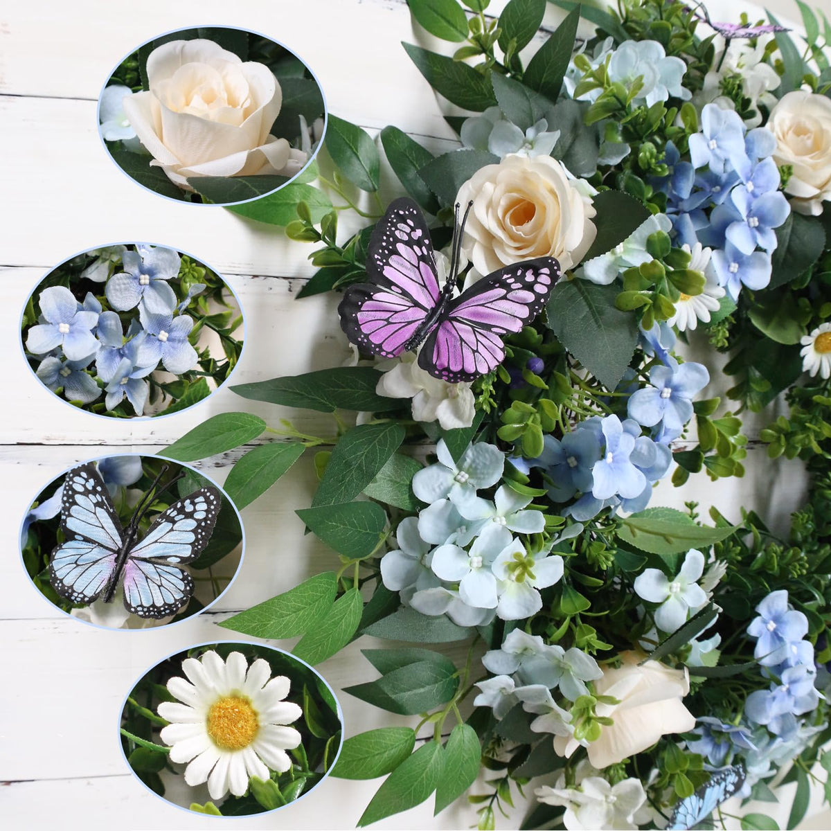 Grandeal silk floral wreath on a grapevine base for year-round realism