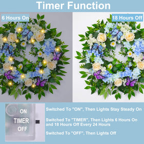Grandeal wreath features 20 warm LEDs and timer for cozy evenings