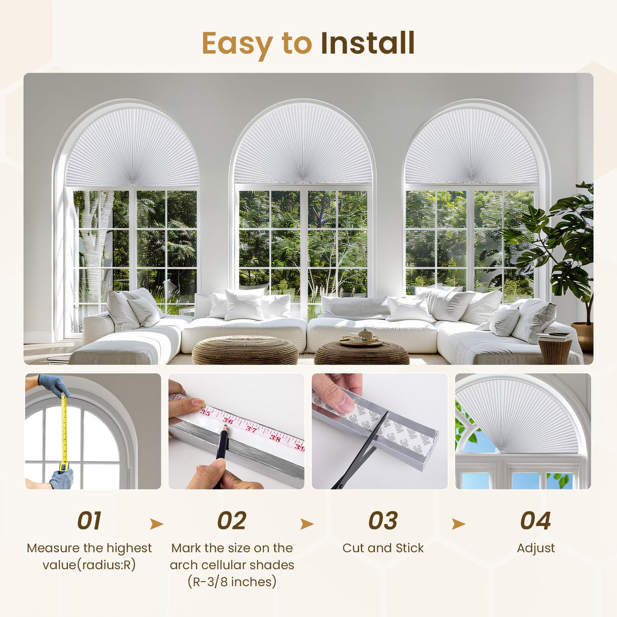 Grandekor light-blocking privacy blind for arch windows improves evening comfort