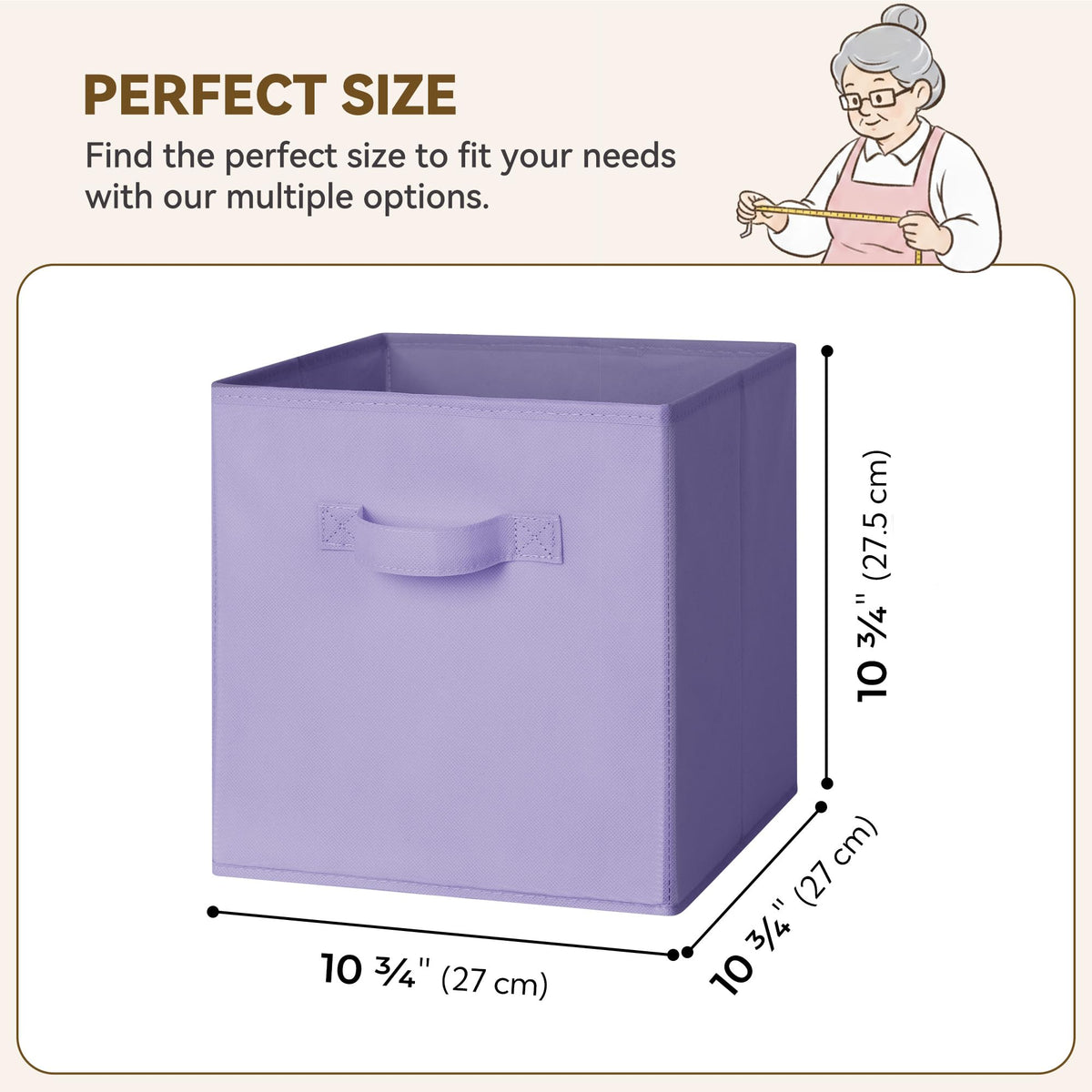 GRANNY SAYS 11in cube storage bin, purple gradient on shelf for neat display