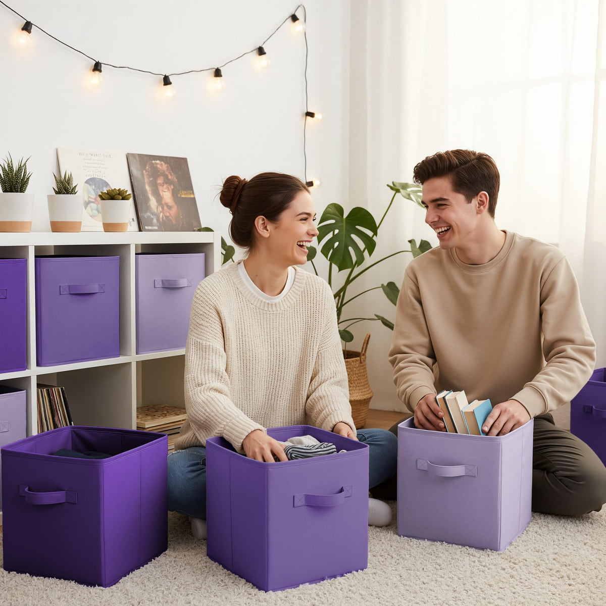 GRANNY SAYS 11in cube storage bin, purple gradient with sturdy handles