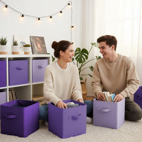 GRANNY SAYS 11in cube storage bin, purple gradient with sturdy handles