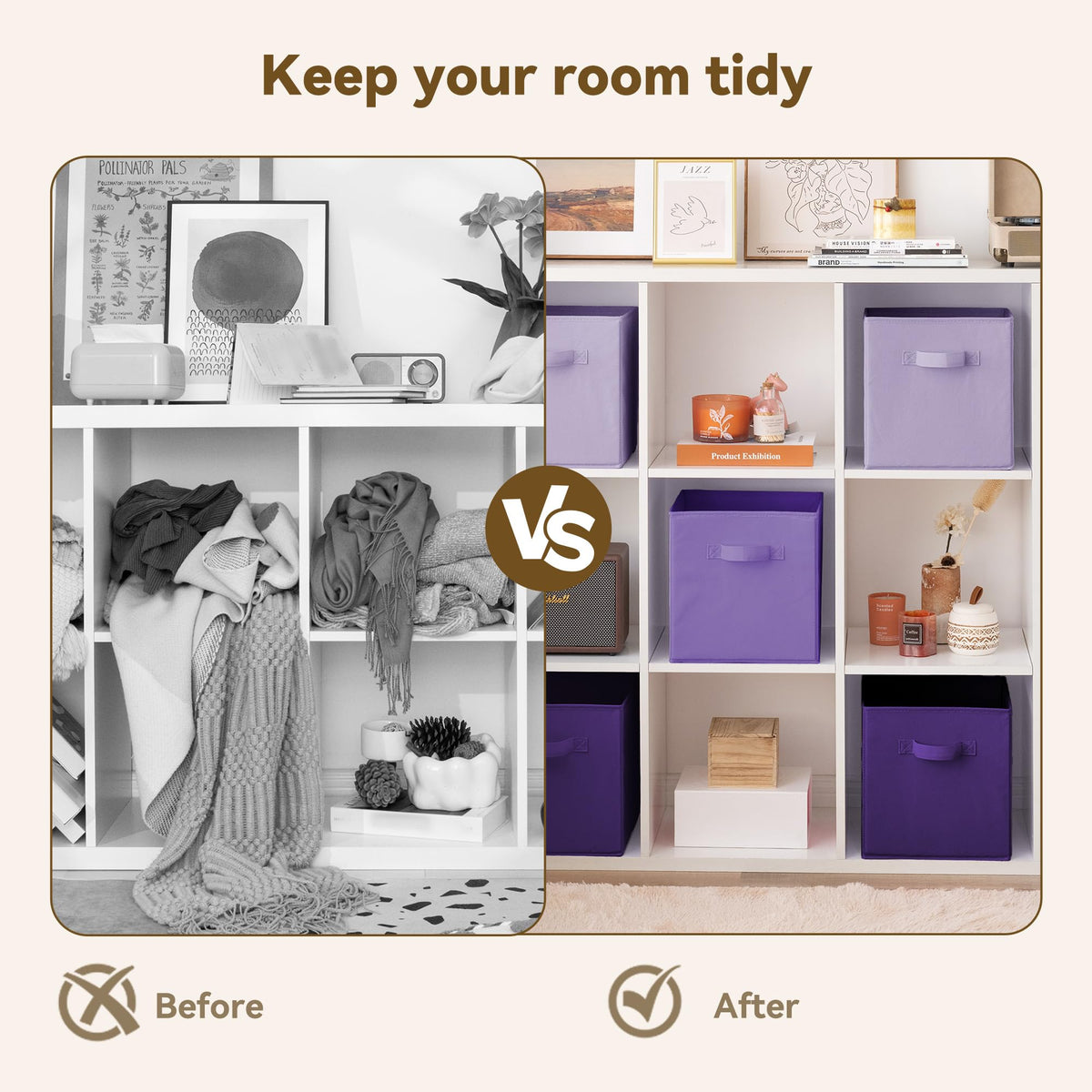GRANNY SAYS 11in cube storage bin, purple gradient in closet setup